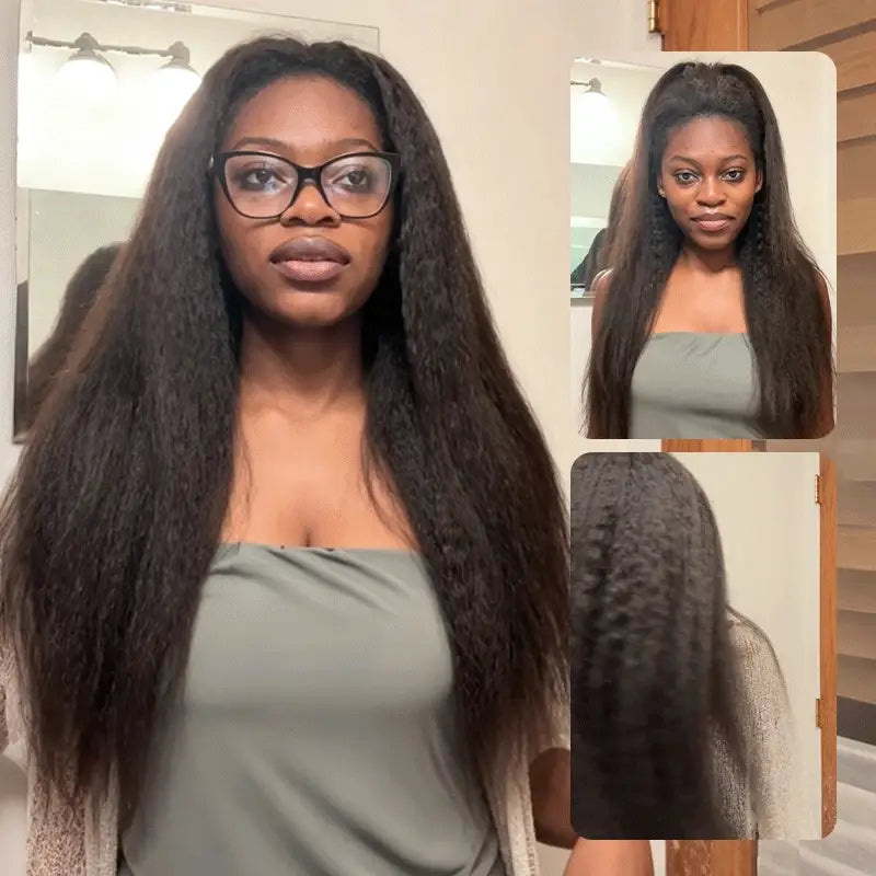 Wear Go Kinky Straight Flip‑Over Half Wig, Invisible Hairline Glueless Human Hair Wig for Beginners