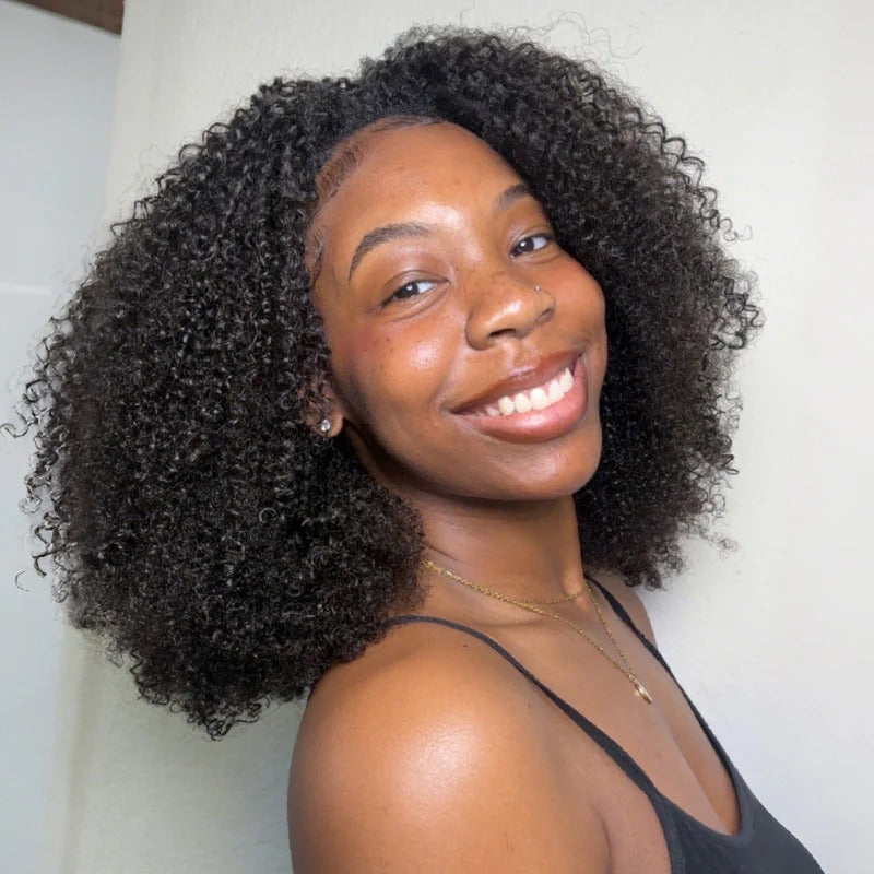 Wear Go Afro Curly Drawstring Flip‑Over Half Wig, InvisiFit Strap Real Invisible Hairline Glueless Human Hair Wig