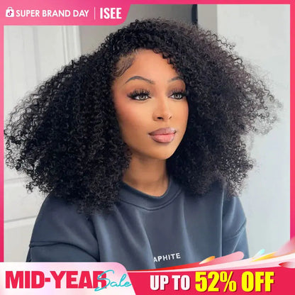 Afro Curly Wear‑Go Half Wig Glueless Human Hair Wig, Invisible Hairline Seamless Flip‑Over Wig With Drawstrings, No‑Lace 10‑Seconds Flip‑Over Wig for Updo & Down Styles, Beginner‑Friendly