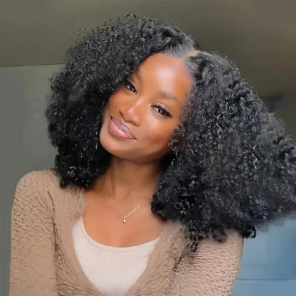 Wear‑Go Kinky Curly Glueless Human Hair Wigs, 6*4 HD Lace Front Wig Pre‑Plucked Tiny Knots Curly Glueless Wig for Beginners