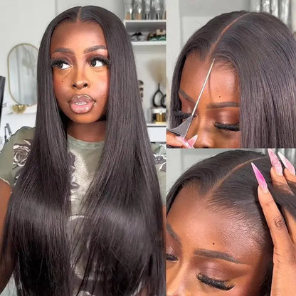 250% Density Wear‑Go 9*6 M‑Cap Straight Glueless Human Hair Wigs, HD Lace Front Wig 180% & 250% Density Pre‑Plucked Tiny Knots Yaki Straight Beginner Friendly With Adjustable Red Elastic Band