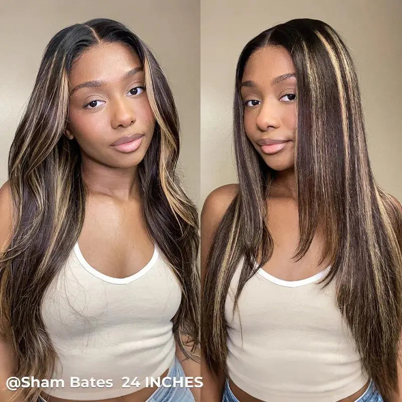 Wear Go Straight 7*5 Lace Front Glueless Human Hair Wig Brown Balayage Highlight Layered Cut Wig With Drawstring Cap for Women