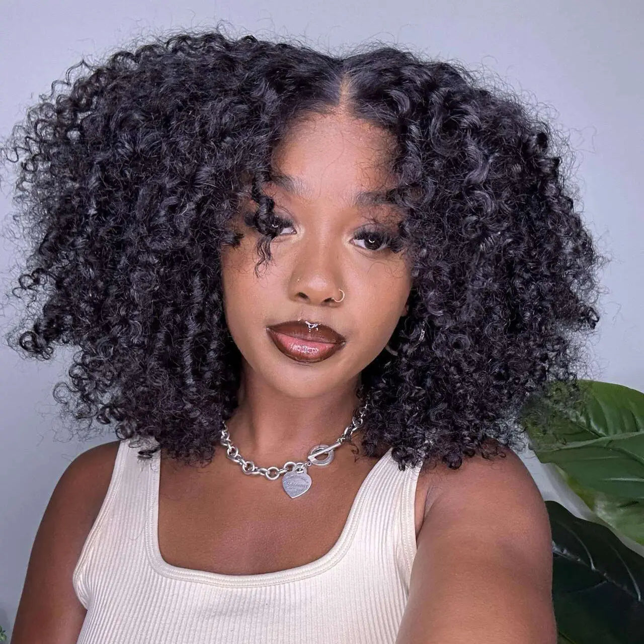 Wear‑Go Kinky Curly Glueless Human Hair Wigs, 6*4 HD Lace Front Wig Pre‑Plucked Tiny Knots Curly Glueless Wig for Beginners