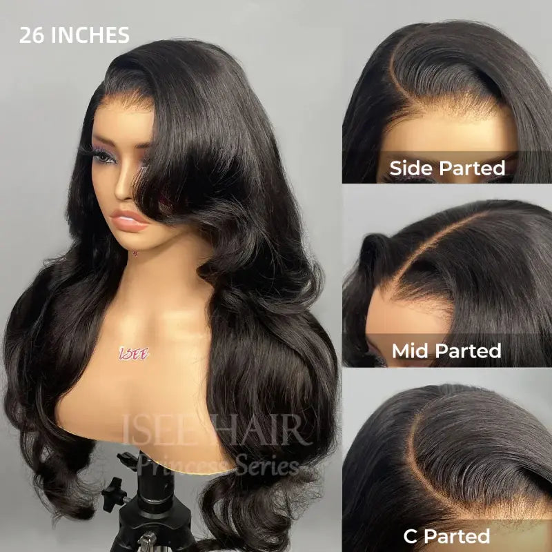 M‑Cap Human Hair Lace Front Wig, Face‑Framing Layered Body Wave With Curtain Bangs, 9x6 Wear‑Go Glueless Frontal Wig, Pre‑Cut HD Lace, Mini Knots for Vacation Hairstyles