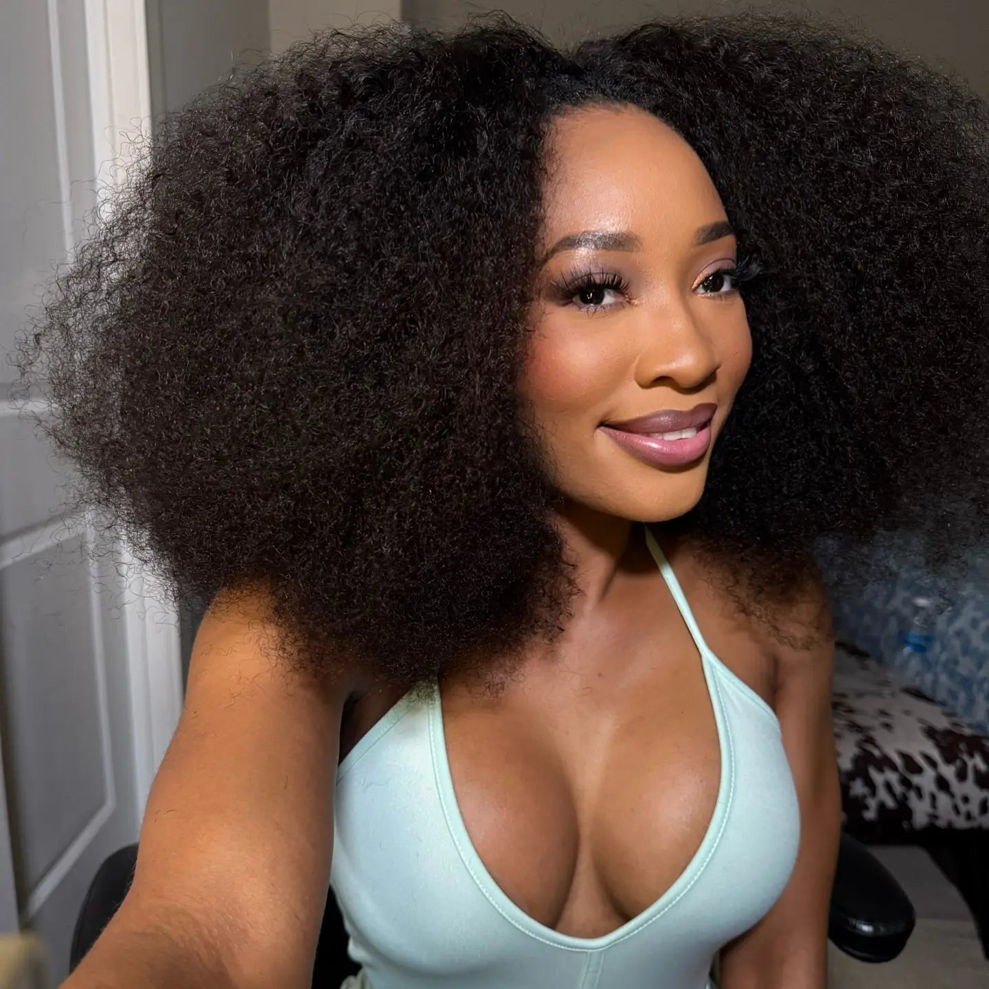 Afro Curly Wear‑Go Half Wig Glueless Human Hair Wig, Invisible Hairline Seamless Flip‑Over Wig With Drawstrings, No‑Lace 10‑Seconds Flip‑Over Wig for Updo & Down Styles, Beginner‑Friendly