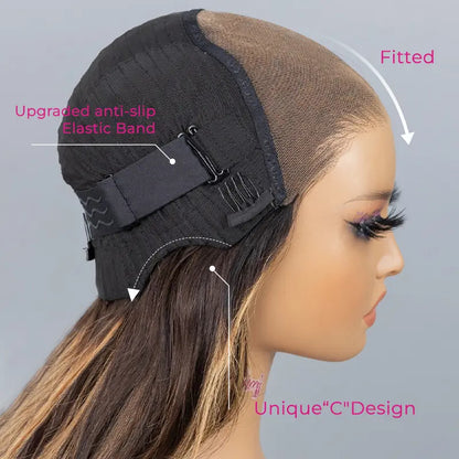 Wear Go Straight 7*5 Lace Front Glueless Human Hair Wig Brown Balayage Highlight Layered Cut Wig With Drawstring Cap for Women