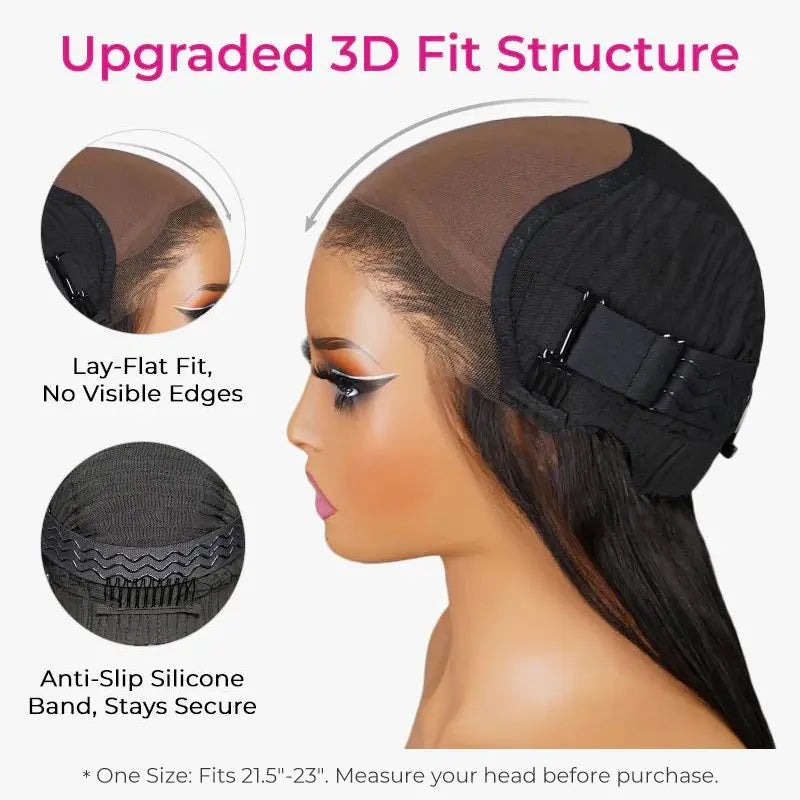 250% Density Wear‑Go 9*6 M‑Cap Straight Glueless Human Hair Wigs, HD Lace Front Wig 180% & 250% Density Pre‑Plucked Tiny Knots Yaki Straight Beginner Friendly With Adjustable Red Elastic Band