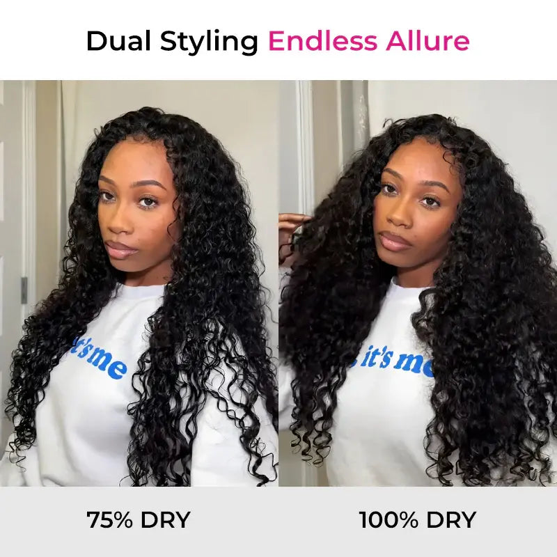 Water Wave Wear Go Half Wig Glueless Human Hair Wig, Invisible Hairline Seamless Flip Over Wig, Beginner‑Friendly No Leave‑Out Summer Budget Wig Beach Essentials