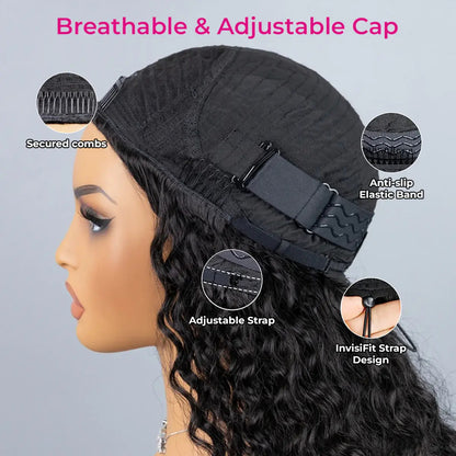 Loose Curly Glueless Drawstring Human Hair Half Wig, Flip‑Over Invisible Hairline for Beginners