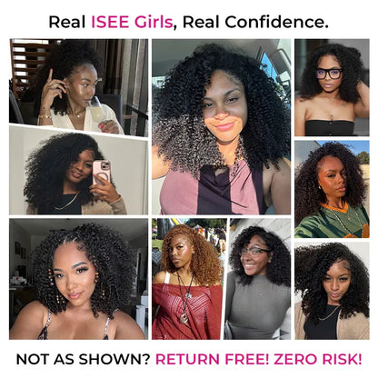 Afro Curly Wear‑Go Half Wig Glueless Human Hair Wig, Invisible Hairline Seamless Flip‑Over Wig With Drawstrings, No‑Lace 10‑Seconds Flip‑Over Wig for Updo & Down Styles, Beginner‑Friendly