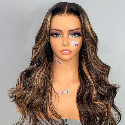 Wear Go Straight 7*5 Lace Front Glueless Human Hair Wig Brown Balayage Highlight Layered Cut Wig With Drawstring Cap for Women