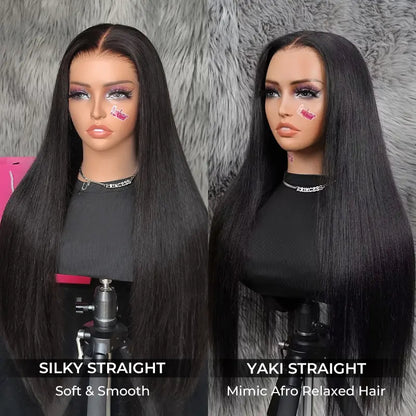 250% Density Wear‑Go 9*6 M‑Cap Straight Glueless Human Hair Wigs, HD Lace Front Wig 180% & 250% Density Pre‑Plucked Tiny Knots Yaki Straight Beginner Friendly With Adjustable Red Elastic Band