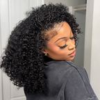 Coily Curly Half Wig, Seamless Kinky Curly Flip Over Wig for Beginners