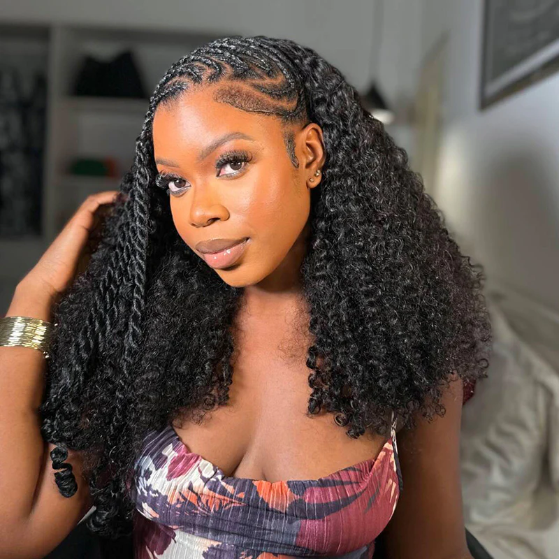 Coily Curly Half Wig, Seamless Kinky Curly Flip Over Wig for Beginners