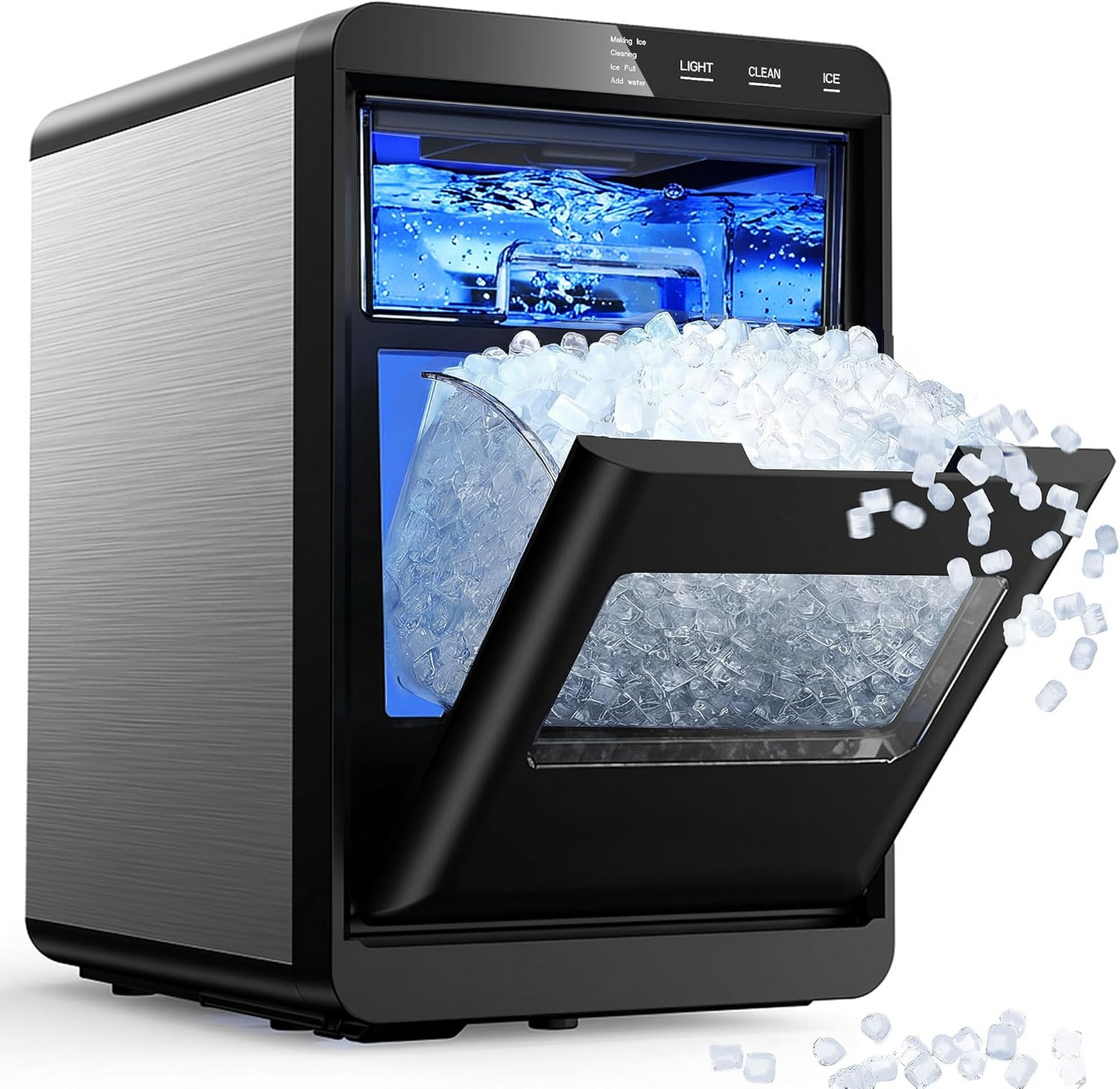 40Lbs Nugget Ice Maker, Ready in 7–10 Mins, Self-Cleaning Pebble Ice Machine