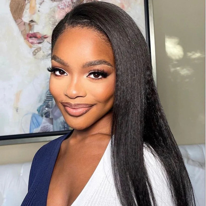 Wear Go Yaki Straight Drawstring Flip‑Over Half Wig, InvisiFit Strap Invisible Hairline Glueless Human Hair Wig