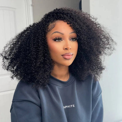 Wear Go Afro Curly Drawstring Flip‑Over Half Wig, InvisiFit Strap Real Invisible Hairline Glueless Human Hair Wig