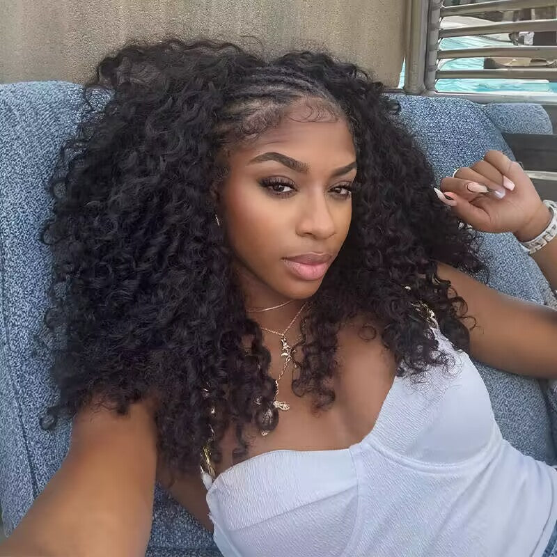 Coily Curly Half Wig, Seamless Kinky Curly Flip Over Wig for Beginners