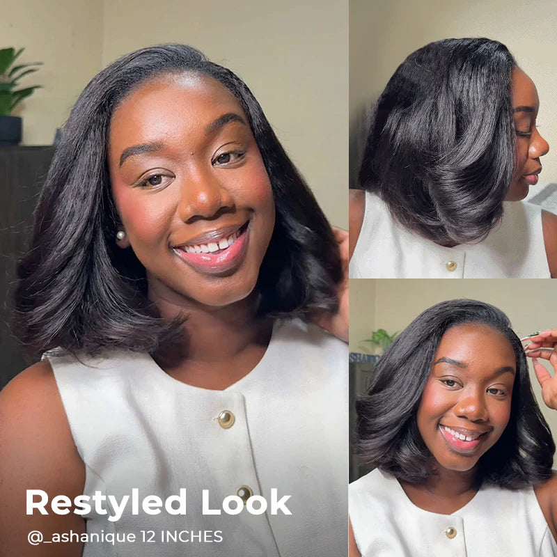 Wear Go Kinky Straight Flip‑Over Half Wig, Invisible Hairline Glueless Human Hair Wig for Beginners