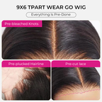 9x6 T‑Part Wear Go Glueless Lace Wig, Yaki Straight Layered Cut Bob Wig Natural Black Deep Part Lace Wig for Women