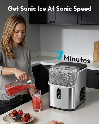 34Lbs Nugget Ice Maker Countertop, 7-Minute Pebble Ice Maker, Self-Cleaning