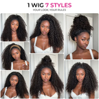 Coily Curly Half Wig, Seamless Kinky Curly Flip Over Wig for Beginners