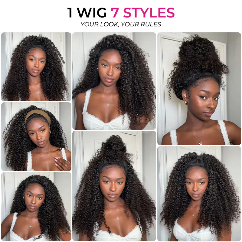 Coily Curly Half Wig, Seamless Kinky Curly Flip Over Wig for Beginners