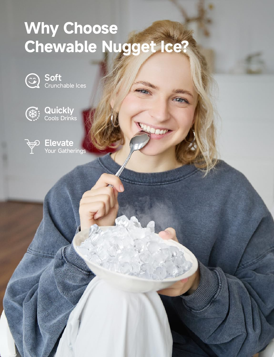 40Lbs Nugget Ice Maker, Ready in 7–10 Mins, Self-Cleaning Pebble Ice Machine
