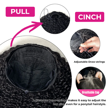 Coily Curly Half Wig, Seamless Kinky Curly Flip Over Wig for Beginners