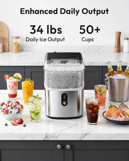 34Lbs Nugget Ice Maker Countertop, 7-Minute Pebble Ice Maker, Self-Cleaning