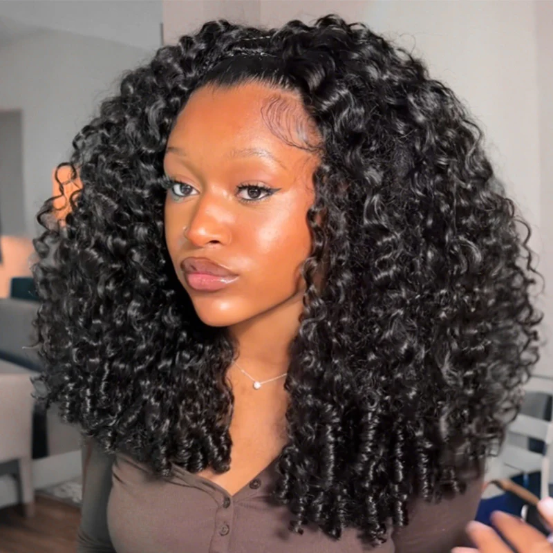 Burmese Curly Half Wig, InvisiFit Strap Human Hair Glueless Wig for Beginners