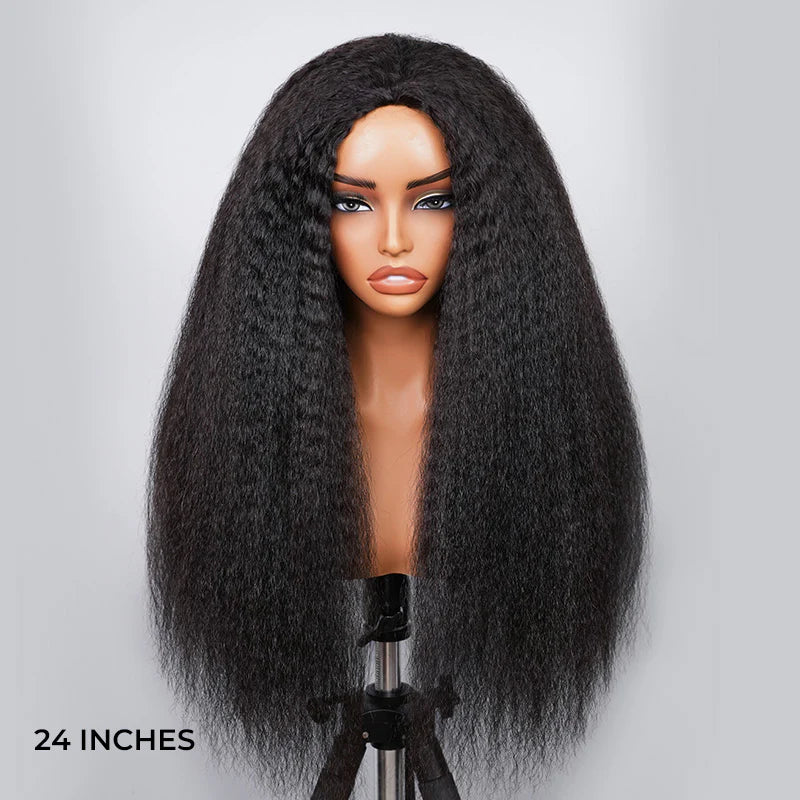 Wear Go Kinky Straight Flip‑Over Half Wig, Invisible Hairline Glueless Human Hair Wig for Beginners