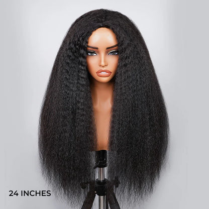 Wear Go Kinky Straight Flip‑Over Half Wig, Invisible Hairline Glueless Human Hair Wig for Beginners