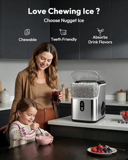 34Lbs Nugget Ice Maker Countertop, 7-Minute Pebble Ice Maker, Self-Cleaning