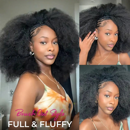 Wear Go Afro Curly Drawstring Flip‑Over Half Wig, InvisiFit Strap Real Invisible Hairline Glueless Human Hair Wig