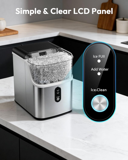 34Lbs Nugget Ice Maker Countertop, 7-Minute Pebble Ice Maker, Self-Cleaning