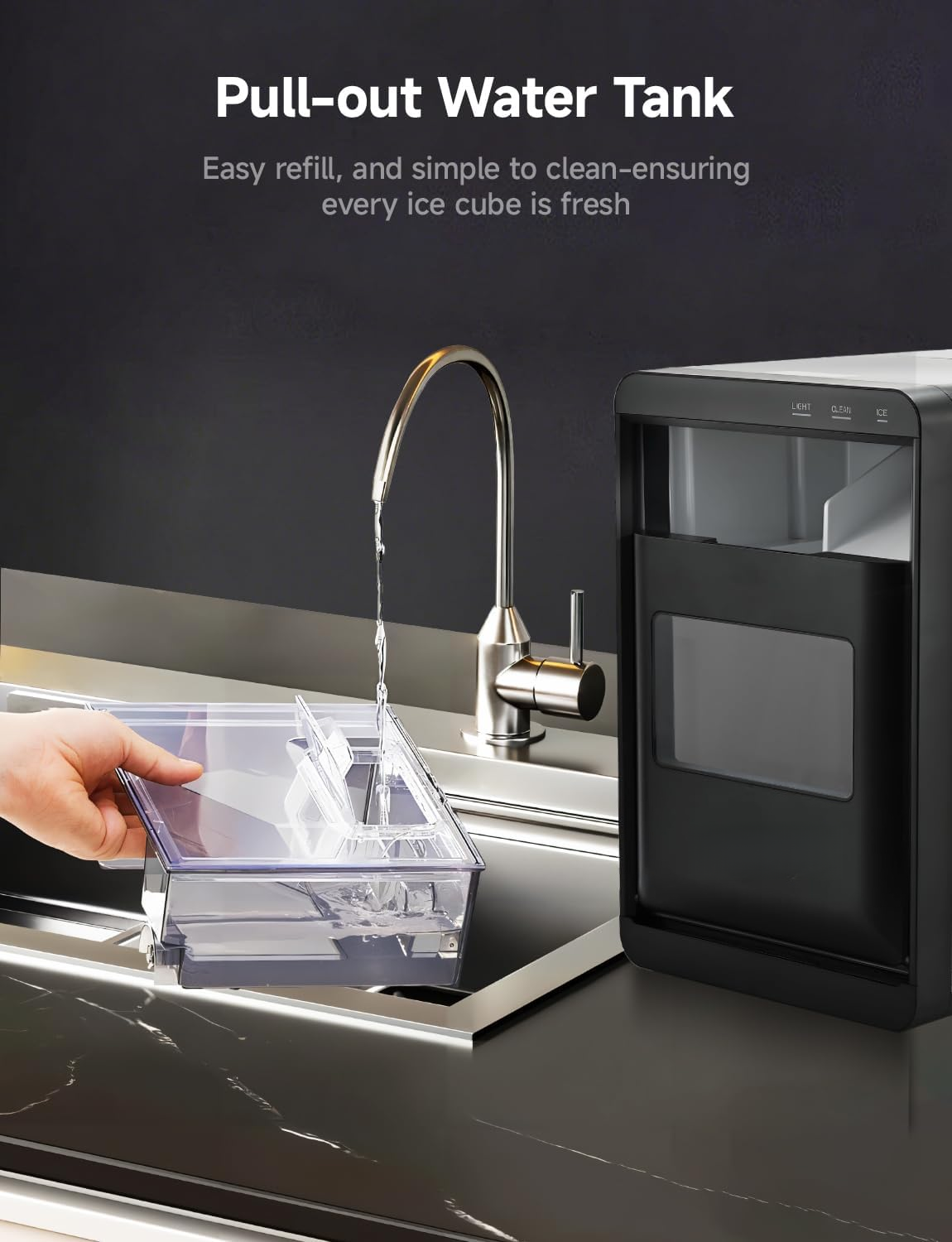 40Lbs Nugget Ice Maker, Ready in 7–10 Mins, Self-Cleaning Pebble Ice Machine