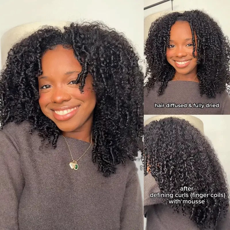 Wear Go Afro Curly Drawstring Flip‑Over Half Wig, InvisiFit Strap Real Invisible Hairline Glueless Human Hair Wig