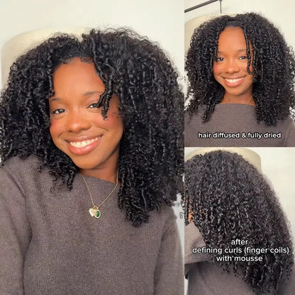 Wear Go Afro Curly Drawstring Flip‑Over Half Wig, InvisiFit Strap Real Invisible Hairline Glueless Human Hair Wig