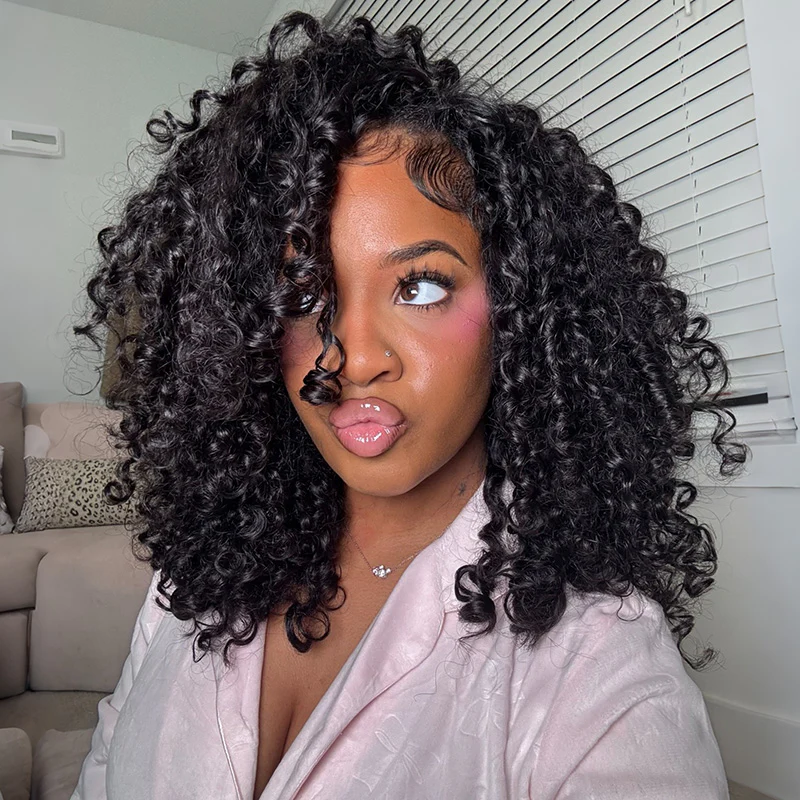 Burmese Curly Half Wig, InvisiFit Strap Human Hair Glueless Wig for Beginners