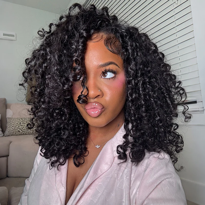 Burmese Curly Half Wig, InvisiFit Strap Human Hair Glueless Wig for Beginners