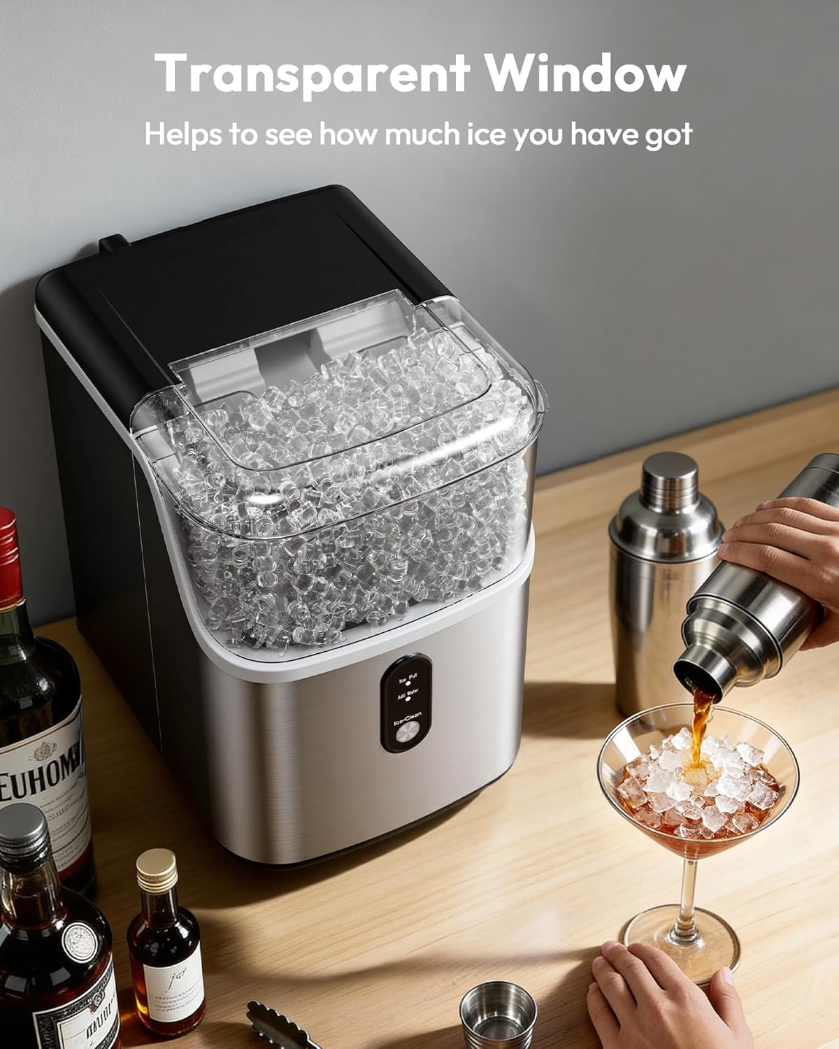 34Lbs Nugget Ice Maker Countertop, 7-Minute Pebble Ice Maker, Self-Cleaning
