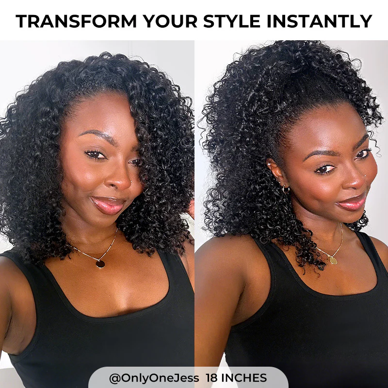 Coily Curly Half Wig, Seamless Kinky Curly Flip Over Wig for Beginners