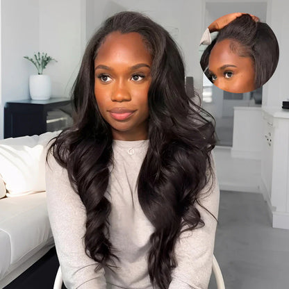 Wear Go Yaki Straight Drawstring Flip‑Over Half Wig, InvisiFit Strap Invisible Hairline Glueless Human Hair Wig