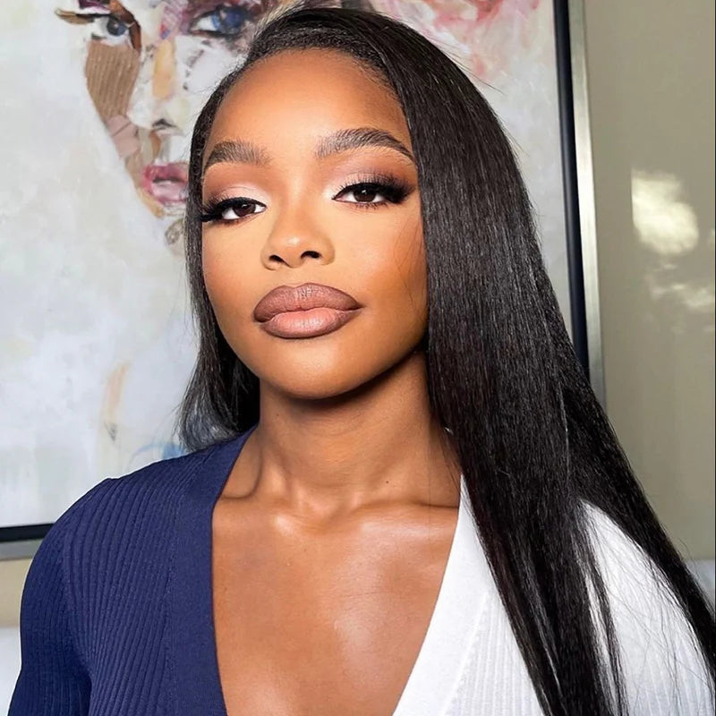 Wear Go Yaki Straight Drawstring Flip‑Over Half Wig, InvisiFit Strap Invisible Hairline Glueless Human Hair Wig