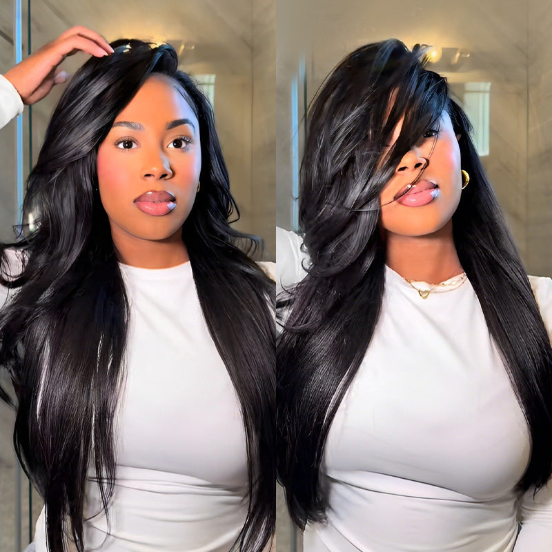 Wear Go Yaki Straight Drawstring Flip‑Over Half Wig, InvisiFit Strap Invisible Hairline Glueless Human Hair Wig