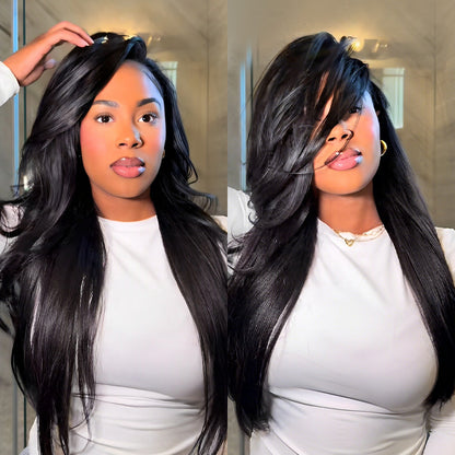 Wear Go Yaki Straight Drawstring Flip‑Over Half Wig, InvisiFit Strap Invisible Hairline Glueless Human Hair Wig