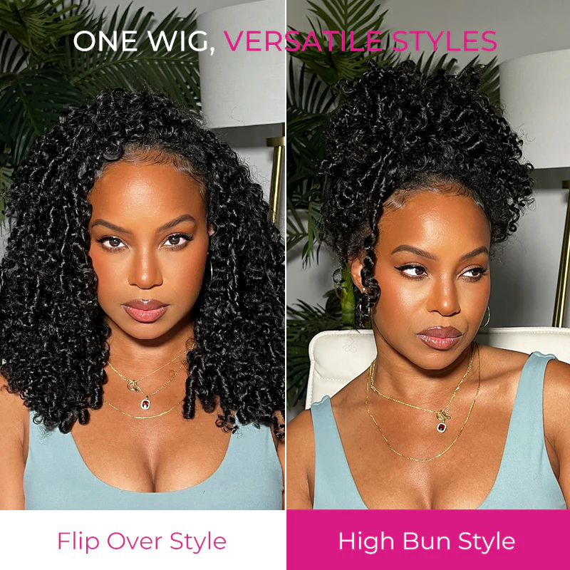 Coily Curly Half Wig, Seamless Kinky Curly Flip Over Wig for Beginners