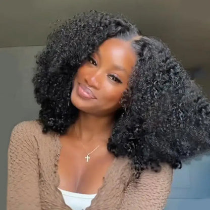 Wear‑Go Kinky Curly Glueless Human Hair Wigs, 6*4 HD Lace Front Wig Pre‑Plucked Tiny Knots Curly Glueless Wig for Beginners