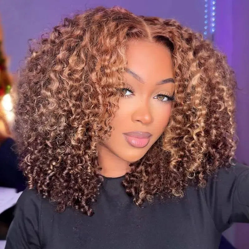 Wear‑Go Kinky Curly Glueless Human Hair Wigs, 6*4 HD Lace Front Wig Pre‑Plucked Tiny Knots Curly Glueless Wig for Beginners